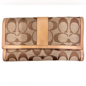 Coach Signature Jacquard brown canvas on natural leather continental